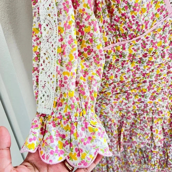 LoveShackFancy Pink Marquise Floral‎ Boho Mini Dress sz 4 - Picture 7 of 9